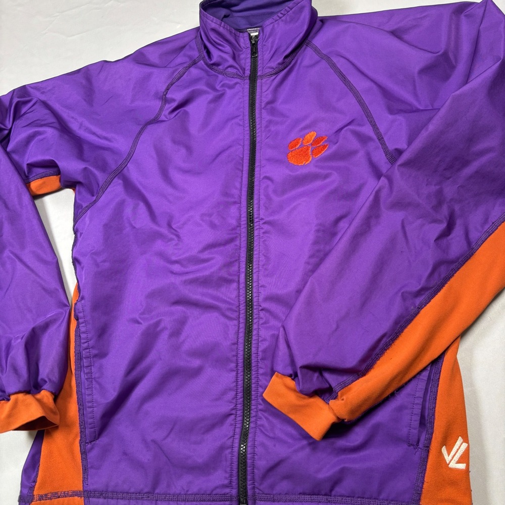 JL Racing Clemson Tigers Jacket Mens Medium Purple Orange Full Zip Windbreaker
